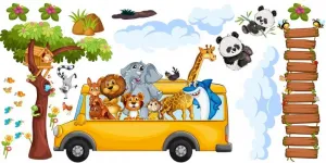 Nálepkanastenupredetiveselésafarizvieratkávautobuse100x200cm100x200cm