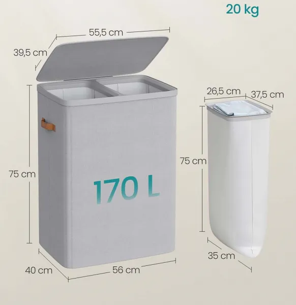 SONGMICS Kôš na bielizeň Vilém 170 L sivý