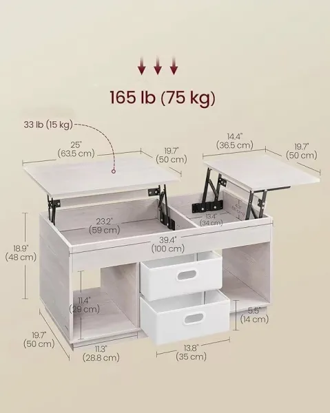 SONGMICS Konferenčný stolík Vasagle Uma s výsuvnou doskou 100 cm béžový