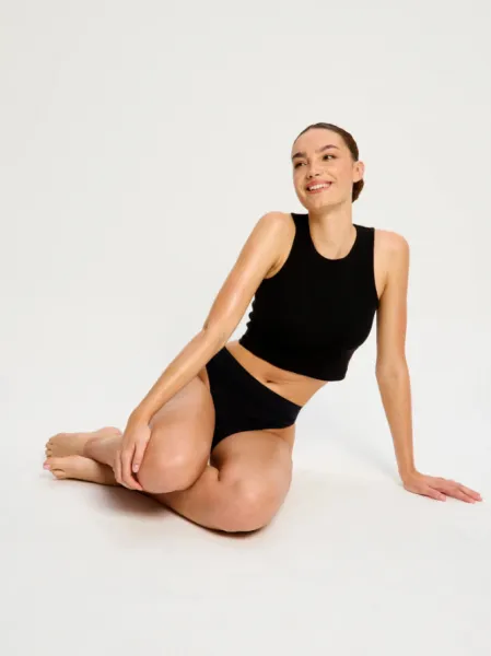Menštruačné tangá Modibodi Modicomfort Seamless Hi Waist Thong Light Black (MTMMSHWTLB) S