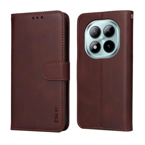 ENKAY PREMIUM SET Peňaženkové puzdro a hydrogélová fólia Xiaomi Redmi Note 15 / Redmi Note 15 5G / POCO M8 5G hnedé