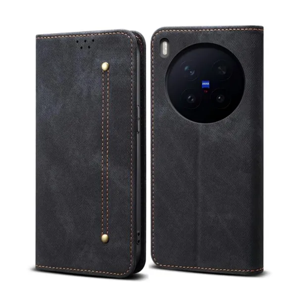 DENIM Peňaženkový kryt pre Vivo X300 Pro čierny