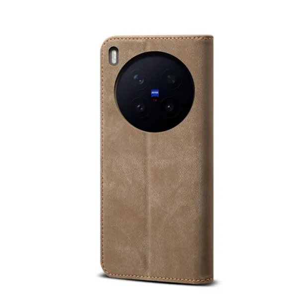 DENIM Peňaženkový kryt pre Vivo X300 Pro šedohnedý