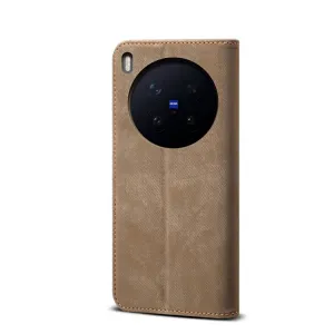 DENIM Peňaženkový kryt pre Vivo X300 Pro šedohnedý