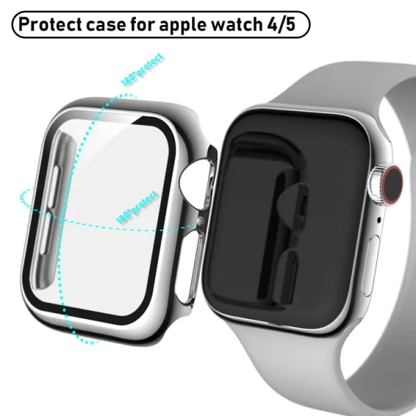 PC FULL COVER Plastový kryt so sklom pre Apple Watch 6 / SE / 5 / 4 (44mm) strieborný