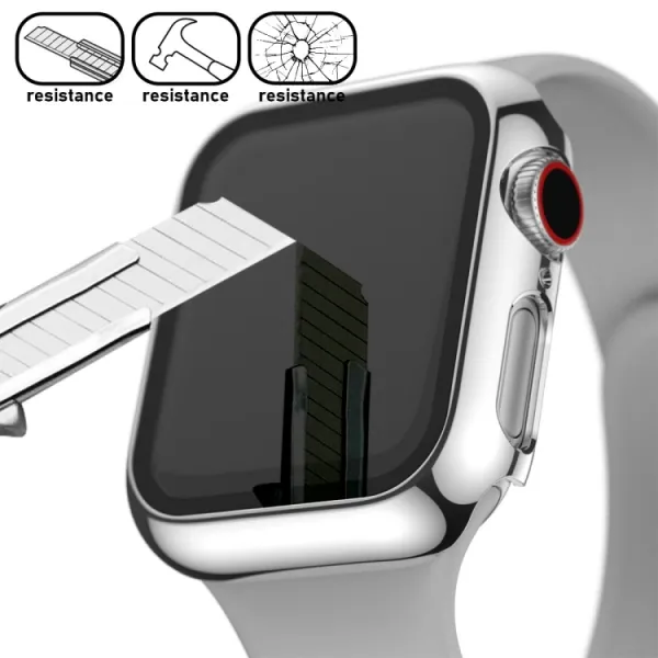 PC FULL COVER Plastový kryt so sklom pre Apple Watch 6 / SE / 5 / 4 (44mm) strieborný