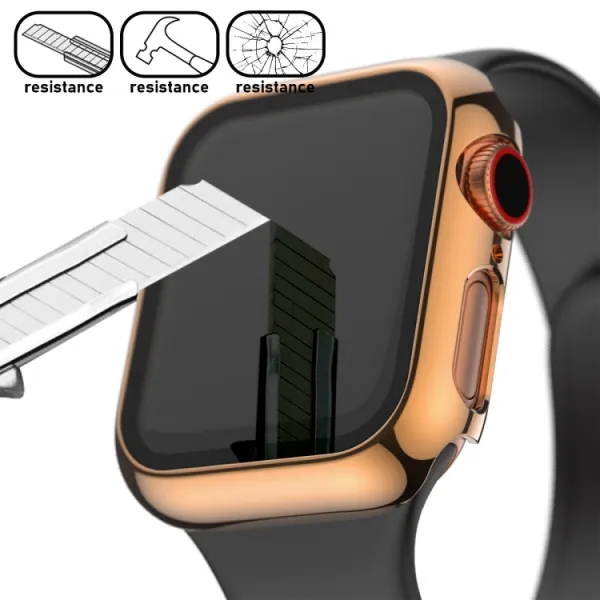 PC FULL COVER Plastový kryt so sklom pre Apple Watch 6 / SE / 5 / 4 (44mm) ružovozlatý