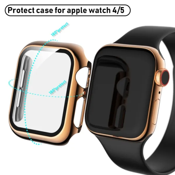 PC FULL COVER Plastový kryt so sklom pre Apple Watch 6 / SE / 5 / 4 (44mm) ružovozlatý