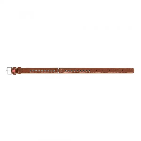 Plochý kožený obojok Soft hnedo béžový vybíjaný, Obvod krku: 30-39cm, šírka: 20mm