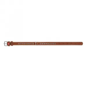 Plochý kožený obojok Soft hnedo béžový vybíjaný, Obvod krku: 30-39cm, šírka: 20mm
