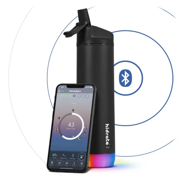 HidrateSpark – nerezová múdra fľaša so slamkou, 620 ml, Bluetooth tracker, čierna HI-007-012