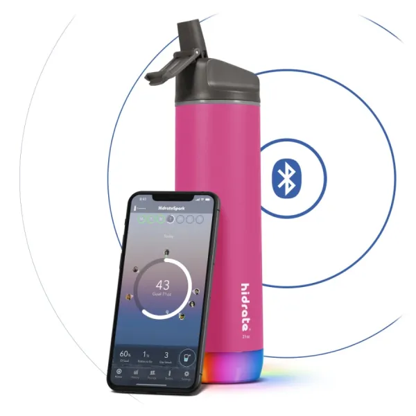 HidrateSpark – nerezová múdra fľaša so slamkou, 620 ml, Bluetooth tracker, ružová HI-007-015