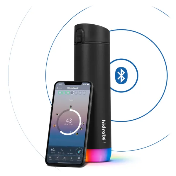 HidrateSpark – nerezová múdra fľaša, 620 ml, Bluetooth tracker, čierna HI-006-012