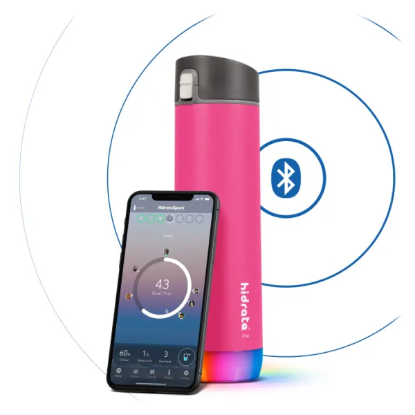 HidrateSpark – nerezová múdra fľaša, 620 ml, Bluetooth tracker, ružová HI-006-015