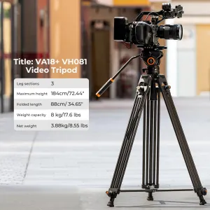 K&F Concept K&F 1,8 m video statív priečny stredový stĺpik 8 kg s kvapalinovou hlavou VA18+ VH081 34623