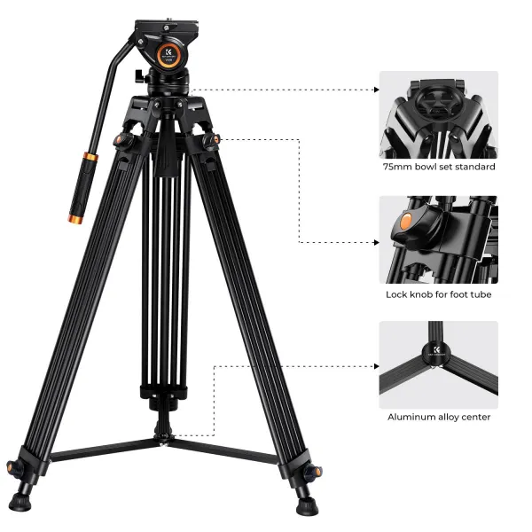 K&F Concept K&F 1,8 m video statív priečny stredový stĺpik 8 kg s kvapalinovou hlavou VA18+ VH081 34623