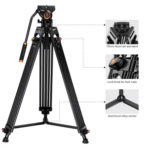 K&F Concept K&F 1,8 m video statív priečny stredový stĺpik 8 kg s kvapalinovou hlavou VA18+ VH081 34623