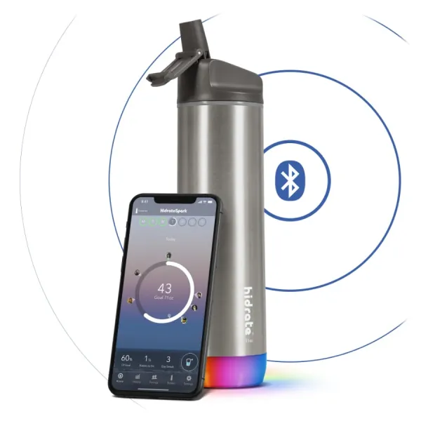 HidrateSpark – nerezová múdra fľaša so slamkou, 620 ml, Bluetooth tracker, nerezová HI-007-011