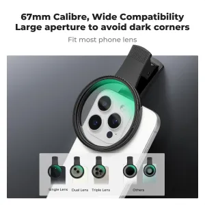 K&F Concept Univerzálny držiak na mobilný telefón 67 mm, vybavený filtrom Black mist 1/4 + CPL a povrchovou úpravou šošovky 40516
