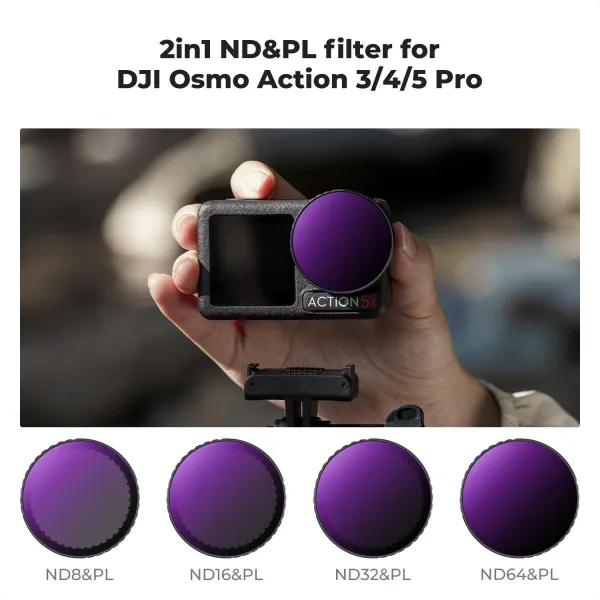 K&F Concept Sada filtrov DJI Osmo Action 4 ND&PL ND8&PL+ND16&PL+ND32&PL+ND64&PL 4 balenie, optické sklo 42328