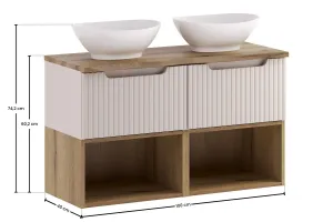 Comad Závesná skrinka Nova Cashmere Lola s doskou a umývadlami 100 cm kašmírová/dub coast evoke