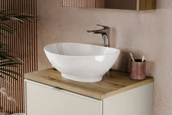 Comad Závesná skrinka Nova Cashmere Lola s doskou a umývadlami 100 cm kašmírová/dub coast evoke