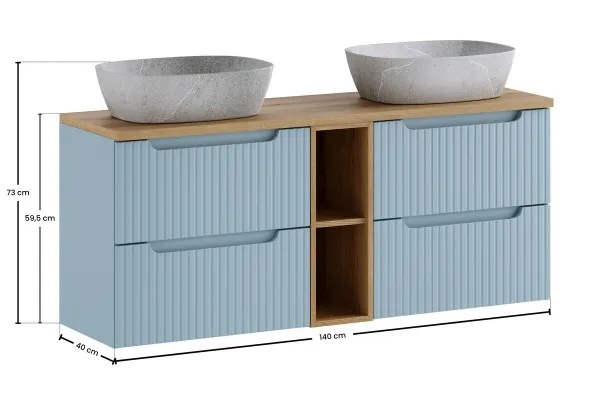 Comad Závesná skrinka Nova Denim Anna s doskou a umývadlami 140 cm modrá/dub coast evoke