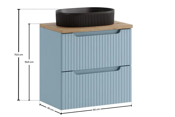 Comad Závesná skrinka Nova Denim s doskou a umývadlom 60 cm modrá/dub coast evoke