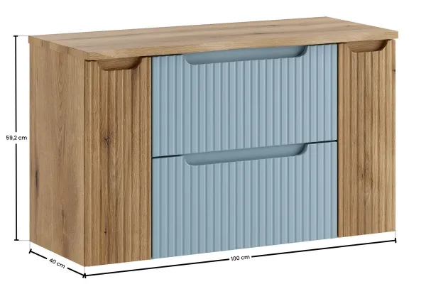 Comad Závesná skrinka pod umývadlo Nova Denim s doskou 100 cm modrá/dub coast evoke