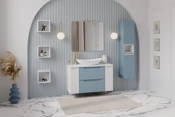 Comad Závesná skrinka pod umývadlo Nova Denim s doskou 100 cm modrá/dub coast evoke