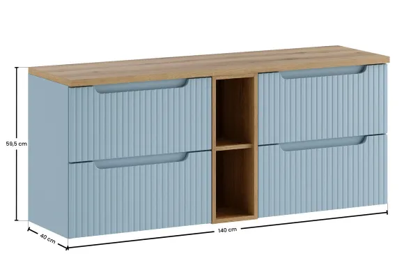 Comad Závesná skrinka pod umývadlo Nova Denim s doskou a skrinkami 140 cm modrá/dub coast evoke