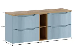 Comad Závesná skrinka pod umývadlo Nova Denim s doskou a skrinkami 140 cm modrá/dub coast evoke