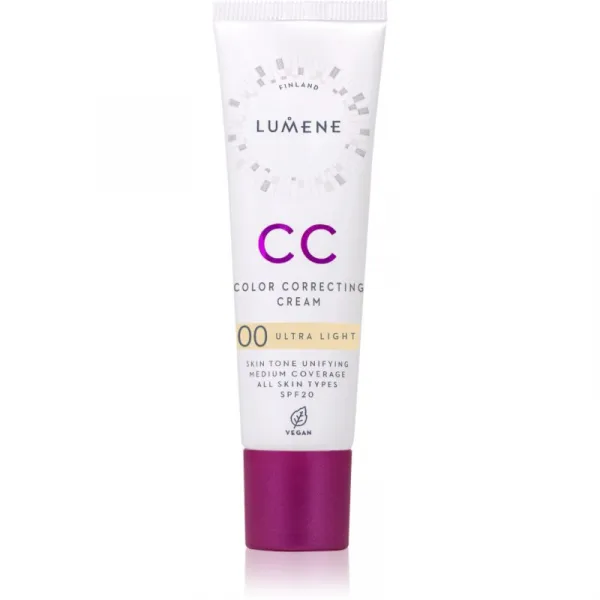 Lumene CC Color Correcting Cream CC krém pre jednotný tón pleti SPF 20 odtieň 00 Ultra Light (Warm) 30 ml
