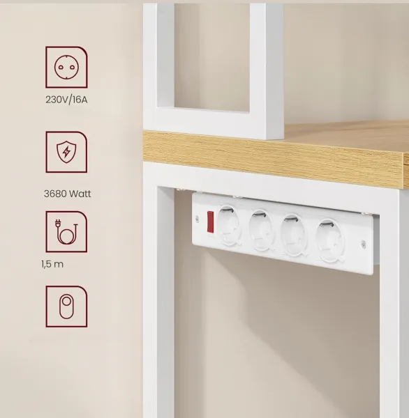 SONGMICS Kuchynský regál Vasagle Nori 60 cm so zásuvkou biely/hnedý