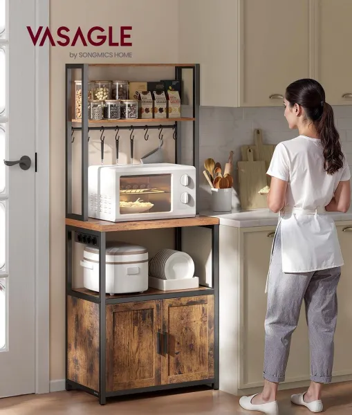 SONGMICS Kuchynský regál Vasagle Nori 60 cm so zásuvkou čierny/hnedý