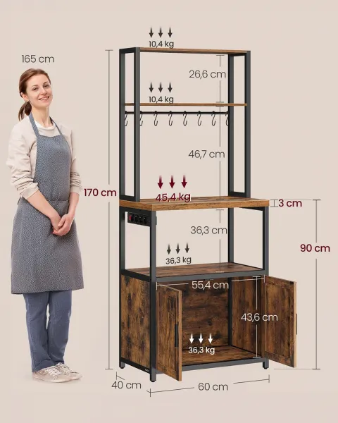 SONGMICS Kuchynský regál Vasagle Nori 60 cm so zásuvkou čierny/hnedý