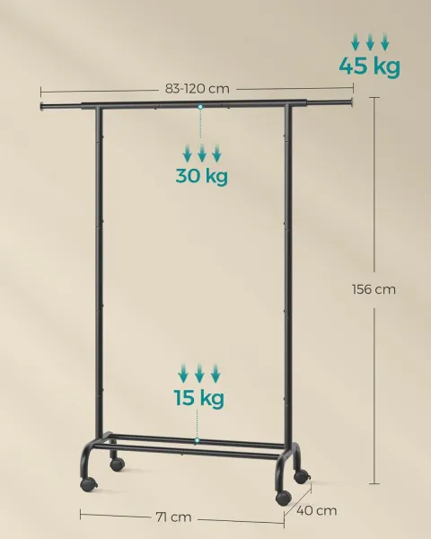 SONGMICS Pojazdný stojan na oblečenie Merino 83-120 cm čierny