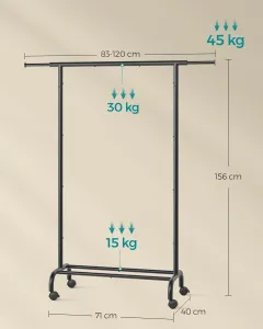 SONGMICS Pojazdný stojan na oblečenie Merino 83-120 cm čierny