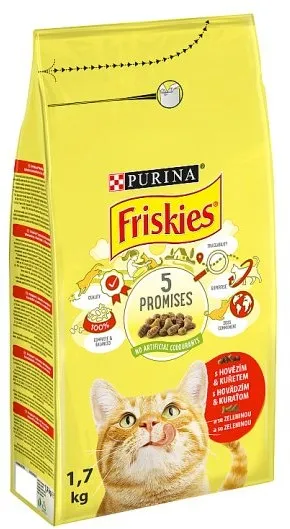 Purina Granule pre mačky Friskies hovädzie, kuracie a zelenina 1,7 kg