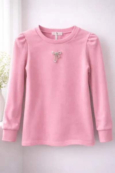 Fashionkids Dievčenské ružové tričko s ozdobnou mašľou Farba: Ružová, Veľkosť: 164