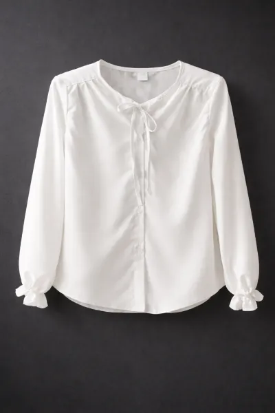 Fashionkids Dievčenská elegantná blúzka s viazaním – biela Farba: Biela, Veľkosť: 134