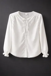 Fashionkids Dievčenská elegantná blúzka s viazaním – biela Farba: Biela, Veľkosť: 134