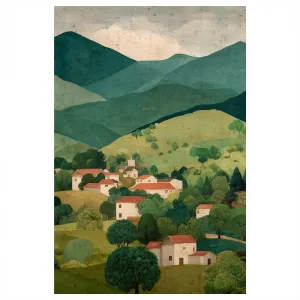 Obraz horská panoráma s dedinou