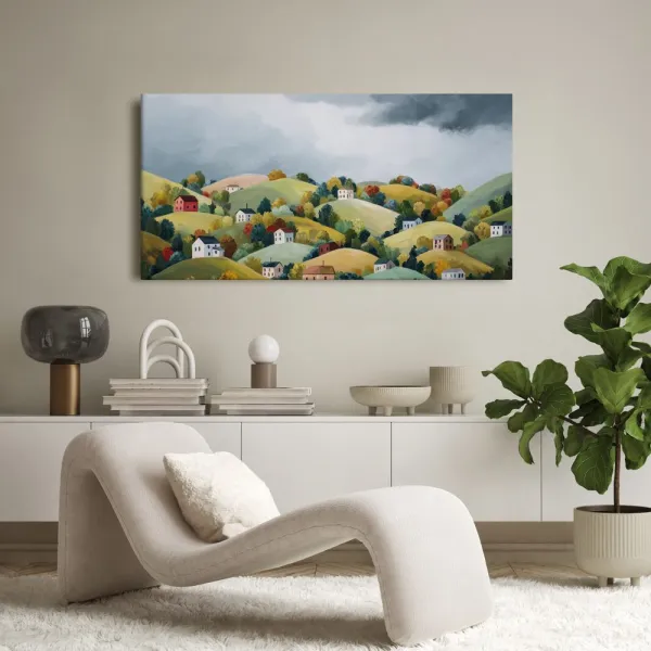 Obraz farebné kopce pod oblakmi