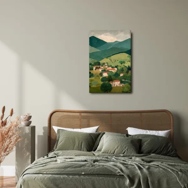 Obraz horská panoráma s dedinou