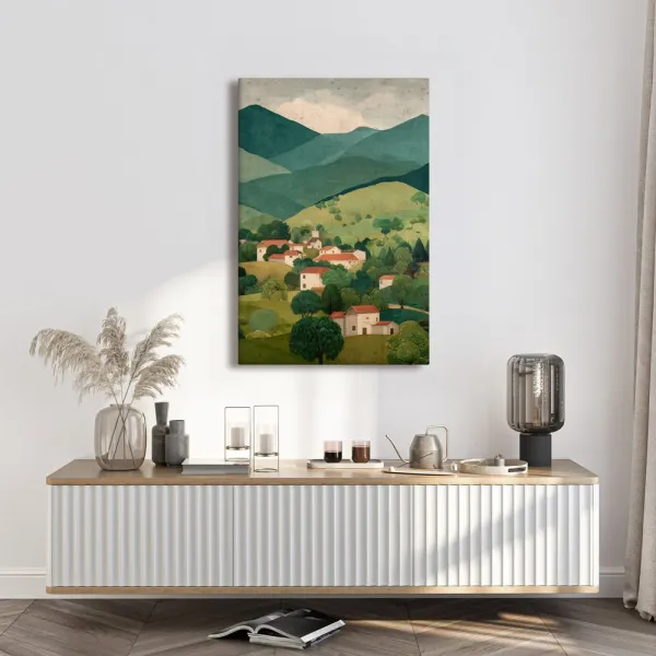 Obraz horská panoráma s dedinou