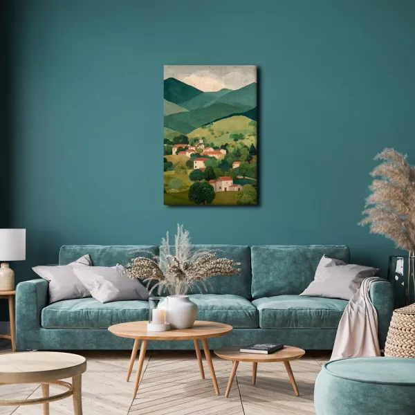 Obraz horská panoráma s dedinou