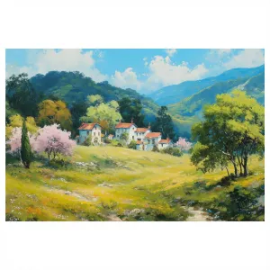 Obraz jarná krajina s dedinou