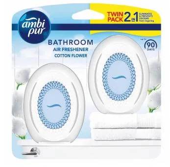 Ambi Pur Bathroom Cotton Fresh,Nepretržitý Osviežovač Vzduchu,Odstránenie A Prevencia Zápachu,2Kusov
