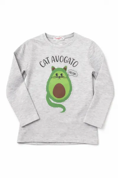 Fashionkids Dievčenské tričko s dlhým rukávom CAT Farba: Sivá, Veľkosť: 104